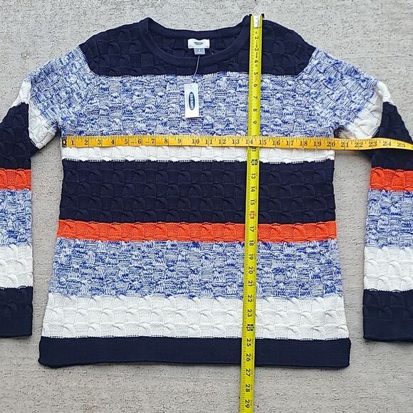 Old Navy NWT Blue Orange Cream Striped Crewneck Cable Knit Sweater Colorblock L - Picture 2 of 5